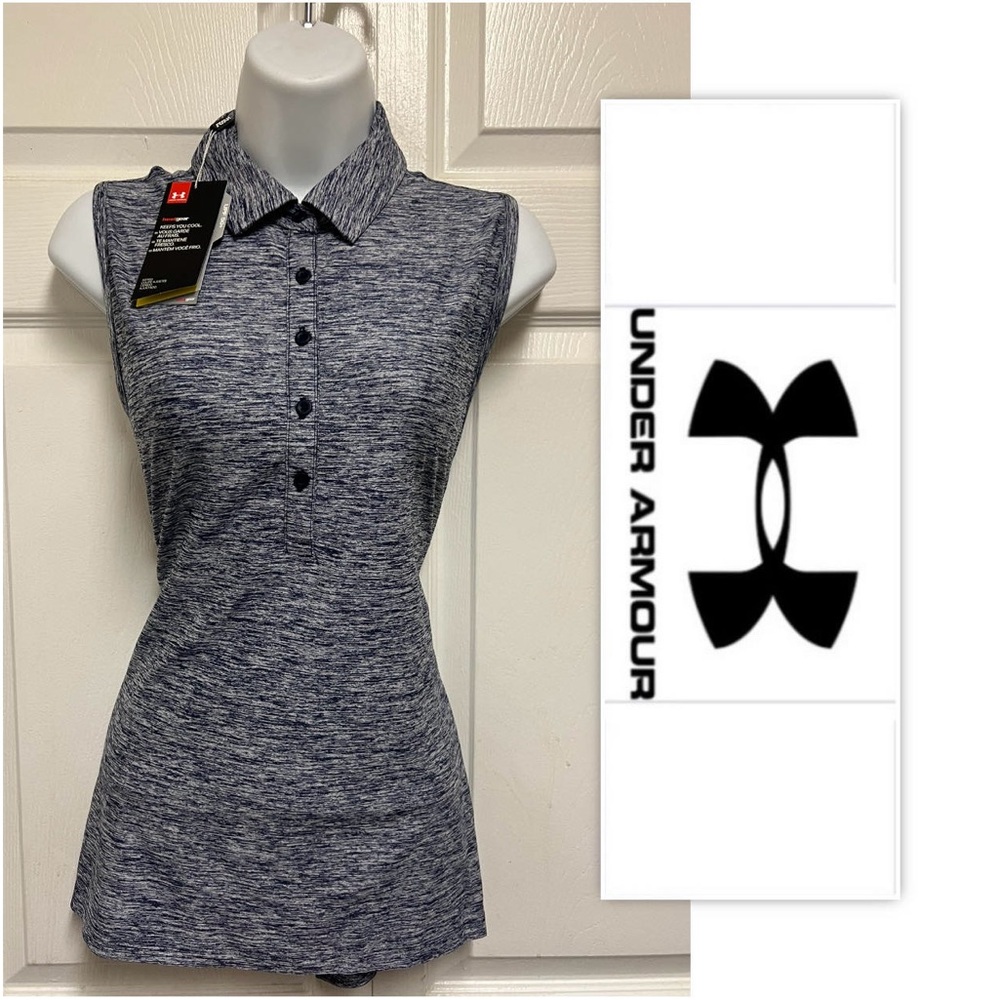 Under Armour Grey Zinger Sleeveless Fitted Golf Polo